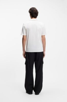 Mercerised slim-fit polo shirt with Johnny collar, Natural