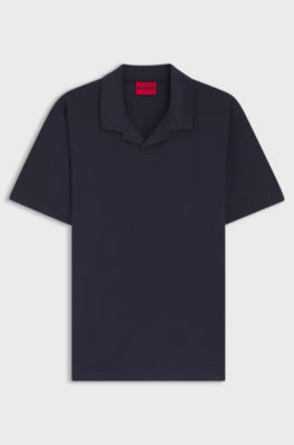 Mercerised slim-fit polo shirt with Johnny collar, Dark Blue