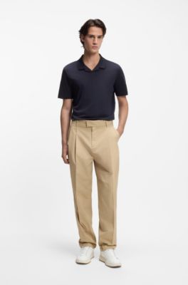 Mercerised slim-fit polo shirt with Johnny collar, Dark Blue