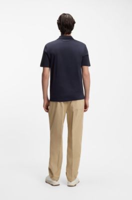 Mercerised slim-fit polo shirt with Johnny collar, Dark Blue