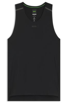 Active mesh-jersey tank top with decorative reflective details, Black