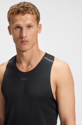 Active mesh-jersey tank top with decorative reflective details, Black