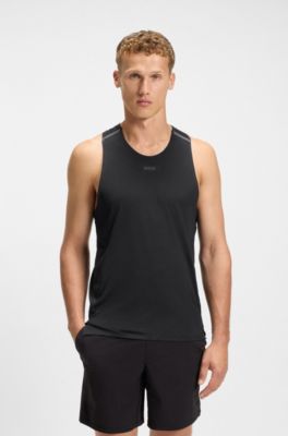 Active mesh-jersey tank top with decorative reflective details, Black