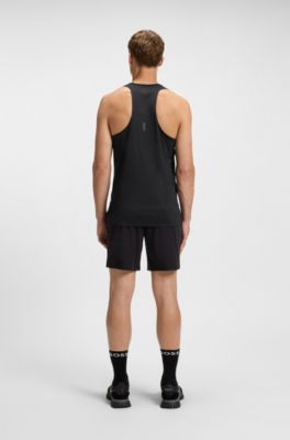 Active mesh-jersey tank top with decorative reflective details, Black
