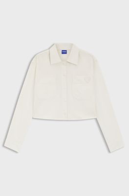 Relaxed-fit blouse in cotton with Happy HUGO logo, Natural