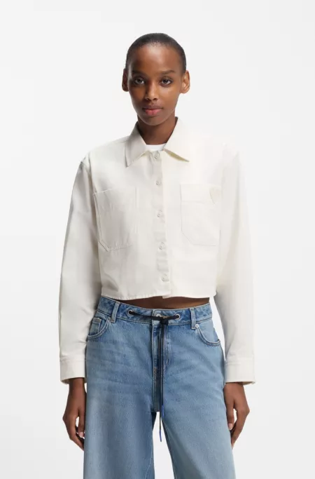 Relaxed-fit blouse in cotton with Happy HUGO logo