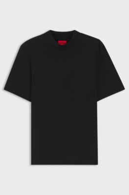 Slim-fit T-shirt in stretch cotton with stand collar, Black