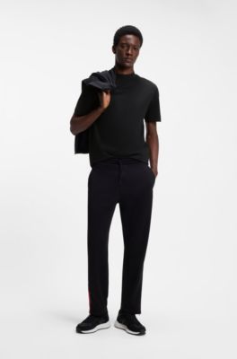 Slim-fit T-shirt in stretch cotton with stand collar, Black
