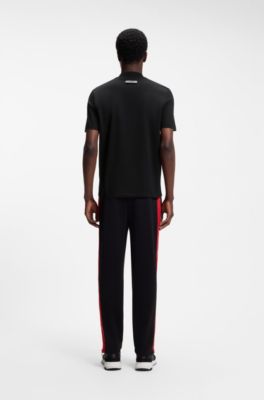 Slim-fit T-shirt in stretch cotton with stand collar, Black