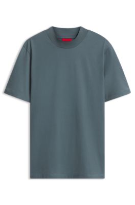 Slim-fit T-shirt in stretch cotton with stand collar, Grey