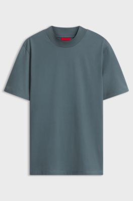 Slim-fit T-shirt in stretch cotton with stand collar, Grey