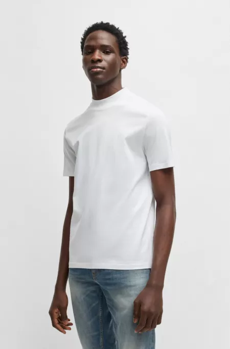 Slim-fit T-shirt in stretch cotton with stand collar
