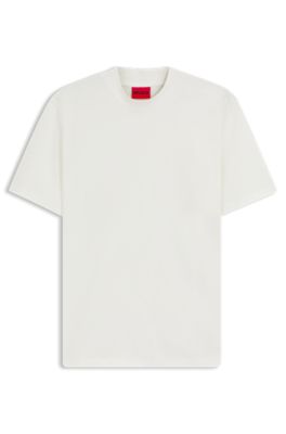 Slim-fit T-shirt in stretch cotton with stand collar, White
