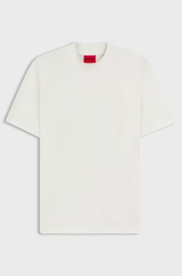 Slim-fit T-shirt in stretch cotton with stand collar, White