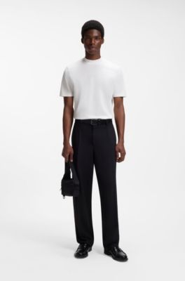 Camiseta slim fit de algod&oacute;n el&aacute;stico con cuello alto, Blanco
