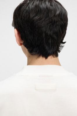 T-shirt slim fit in cotone elasticizzato con colletto rialzato, Bianco
