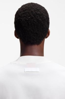 Camiseta slim fit de algod&oacute;n el&aacute;stico con cuello alto, Blanco
