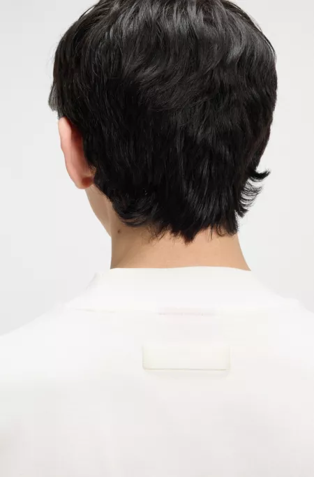 Slim-fit T-shirt in stretch cotton with stand collar