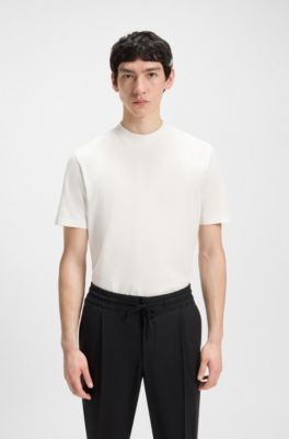T-shirt slim fit in cotone elasticizzato con colletto rialzato, Bianco