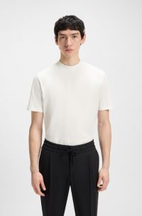 Slim-fit T-shirt in stretch cotton with stand collar, White