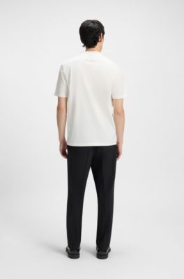 T-shirt slim fit in cotone elasticizzato con colletto rialzato, Bianco