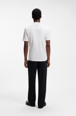 T-shirt slim fit in cotone elasticizzato con colletto rialzato, Colore neutro