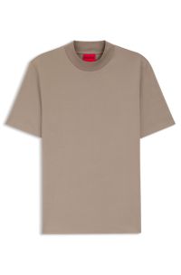 Slim-fit T-shirt in stretch cotton with stand collar, Light Brown