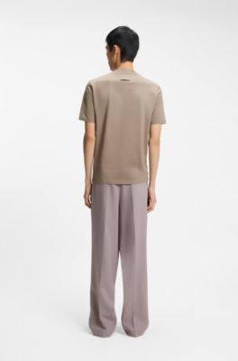 Slim-fit T-shirt van stretchkatoen met opstaande kraag, Lichtbruin