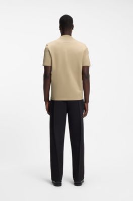 Slim-fit T-shirt in stretch cotton with stand collar, Beige