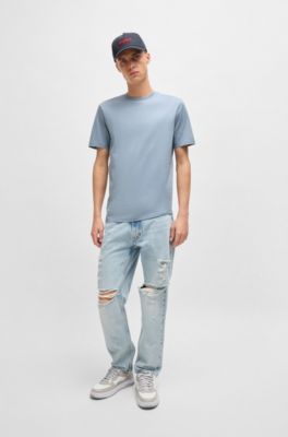 Slim-fit T-shirt van gemerceriseerde katoen, Lichtblauw