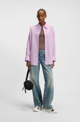Oversized-fit blouse in cotton poplin, light pink
