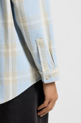 Oversized-fit blouse in Glen-check cotton twill, Patterned