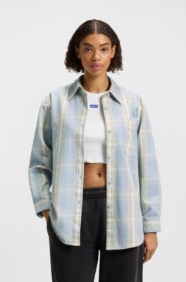 Oversized-fit blouse in Glen-check cotton twill, Patterned