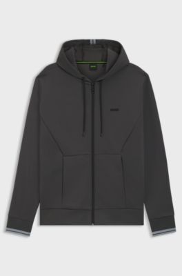 Sweat &agrave; capuche zipp&eacute; en coton m&eacute;lang&eacute; &agrave; rayures, Gris sombre