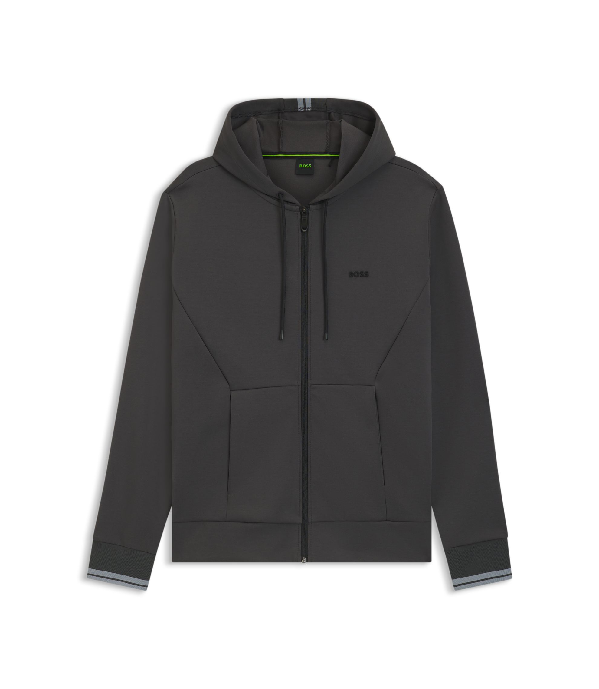 BOSS - Cotton-blend zip-up hoodie with stripe details - Dark Grey