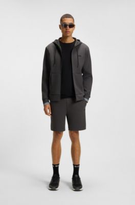 Sweat &agrave; capuche zipp&eacute; en coton m&eacute;lang&eacute; &agrave; rayures, Gris sombre