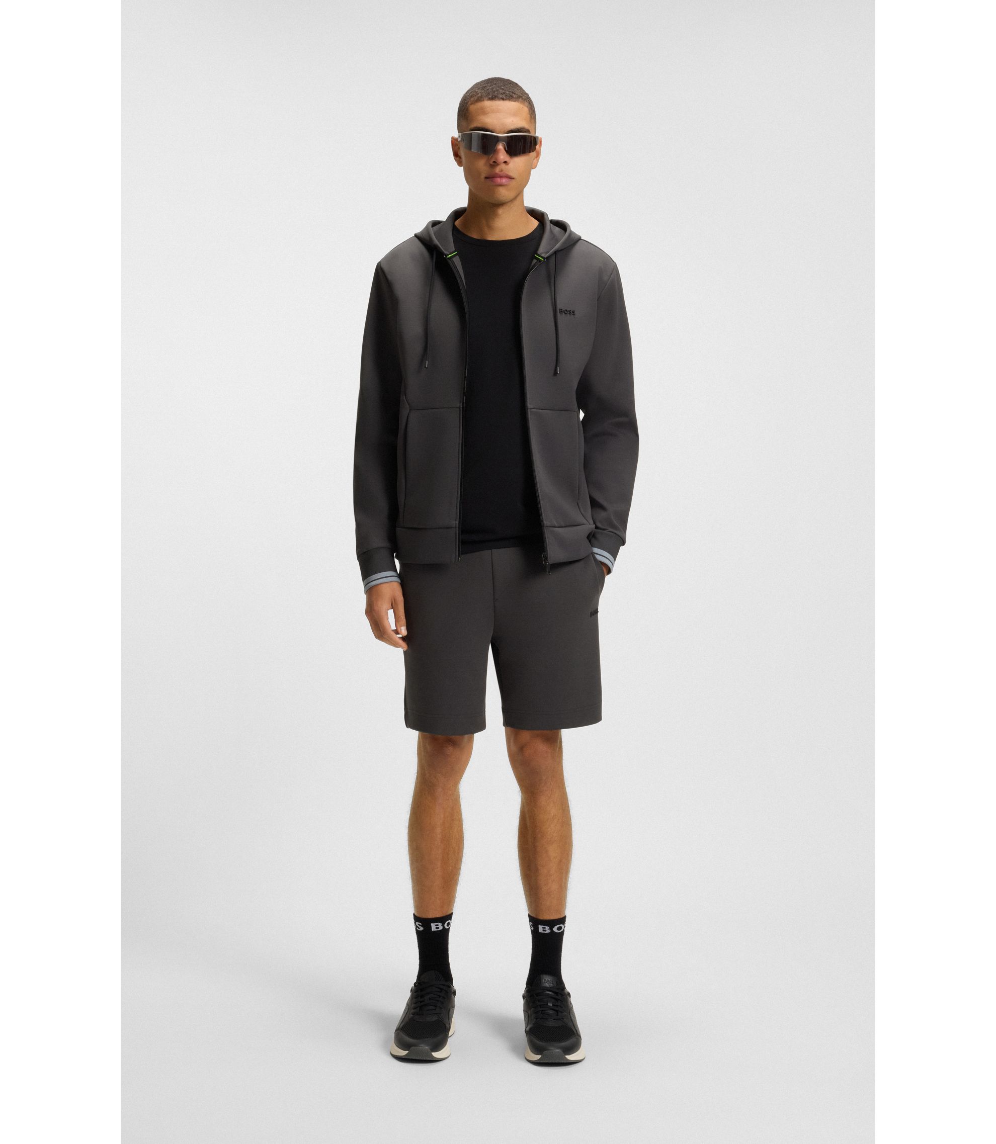BOSS Homme Sweat à Capuche Zippé Authentic Jacket - Molleton Coton Rayures Dégradé - Veste Sportswear Élégante