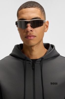 Sweat &agrave; capuche zipp&eacute; en coton m&eacute;lang&eacute; &agrave; rayures, Gris sombre