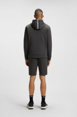 Cotton-blend zip-up hoodie with stripe details, Dark Grey