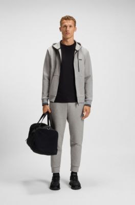 Cotton-blend zip-up hoodie with stripe details, Grey