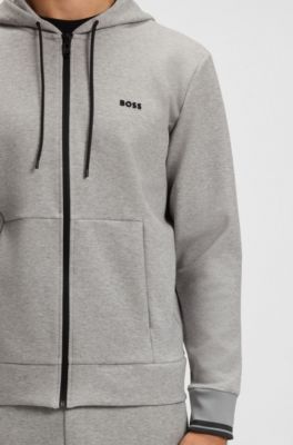 Cotton-blend zip-up hoodie with stripe details, Grey