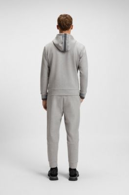 Cotton-blend zip-up hoodie with stripe details, Grey