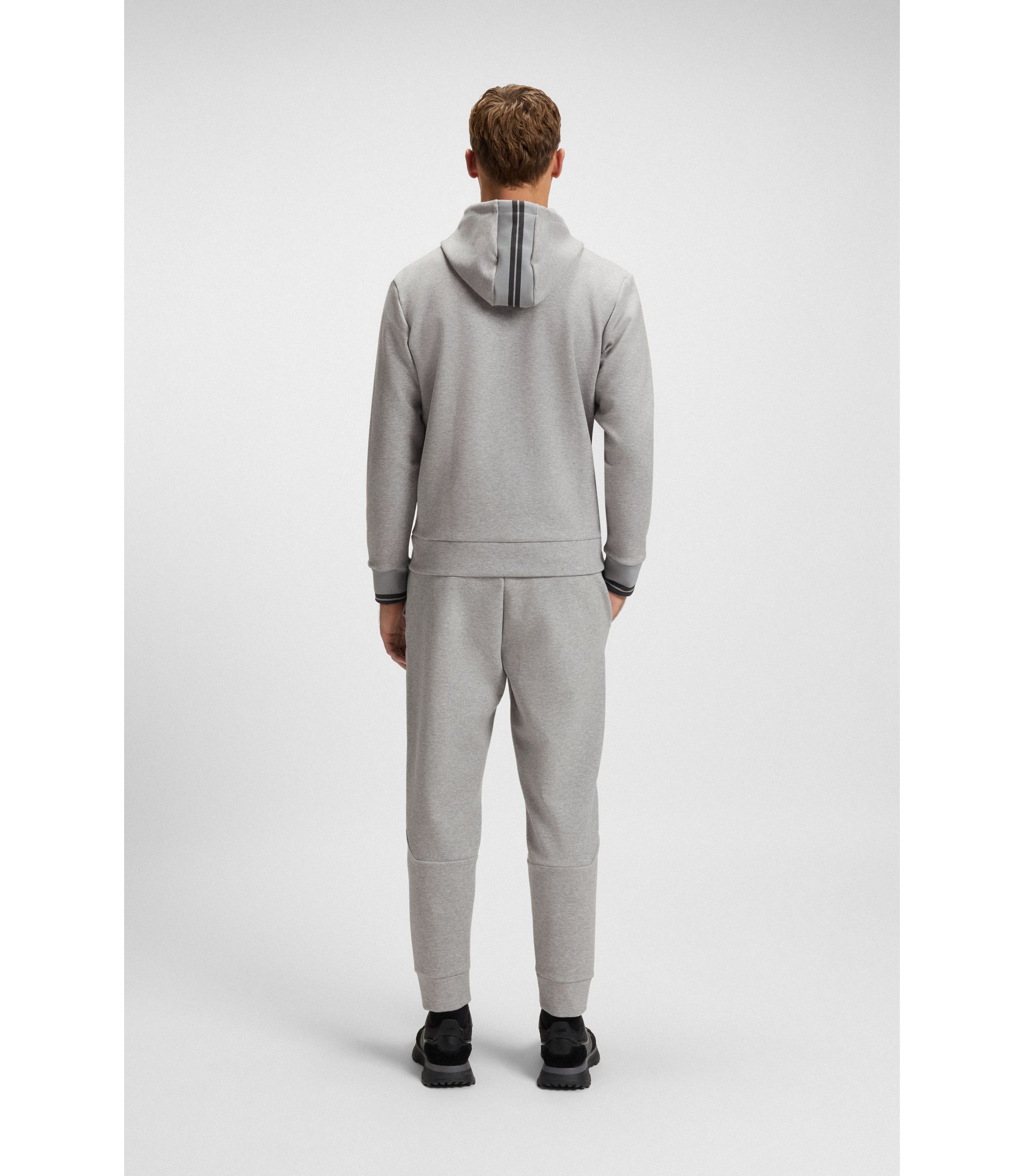 BOSS - コットンブレンド ジップアップフーディ ストライプディテール