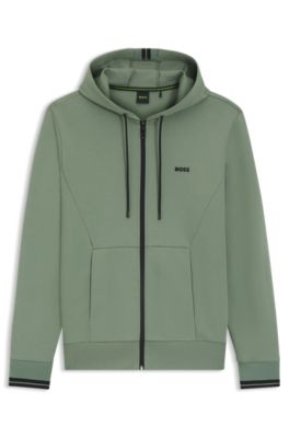 Cotton-blend zip-up hoodie with stripe details, Green