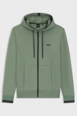 Sweat &agrave; capuche zipp&eacute; en coton m&eacute;lang&eacute; &agrave; rayures, Vert