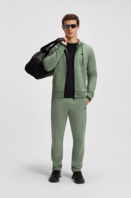 Sweat &agrave; capuche zipp&eacute; en coton m&eacute;lang&eacute; &agrave; rayures, Vert