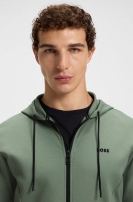 Sweat &agrave; capuche zipp&eacute; en coton m&eacute;lang&eacute; &agrave; rayures, Vert