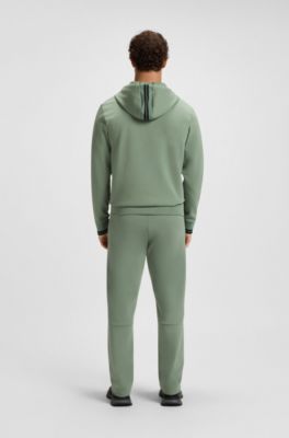 Sweat &agrave; capuche zipp&eacute; en coton m&eacute;lang&eacute; &agrave; rayures, Vert
