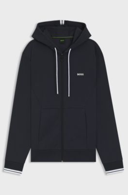 Cotton-blend zip-up hoodie with stripe details, Dark Blue