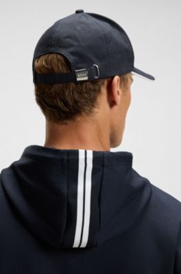 Cotton-blend zip-up hoodie with stripe details, Dark Blue